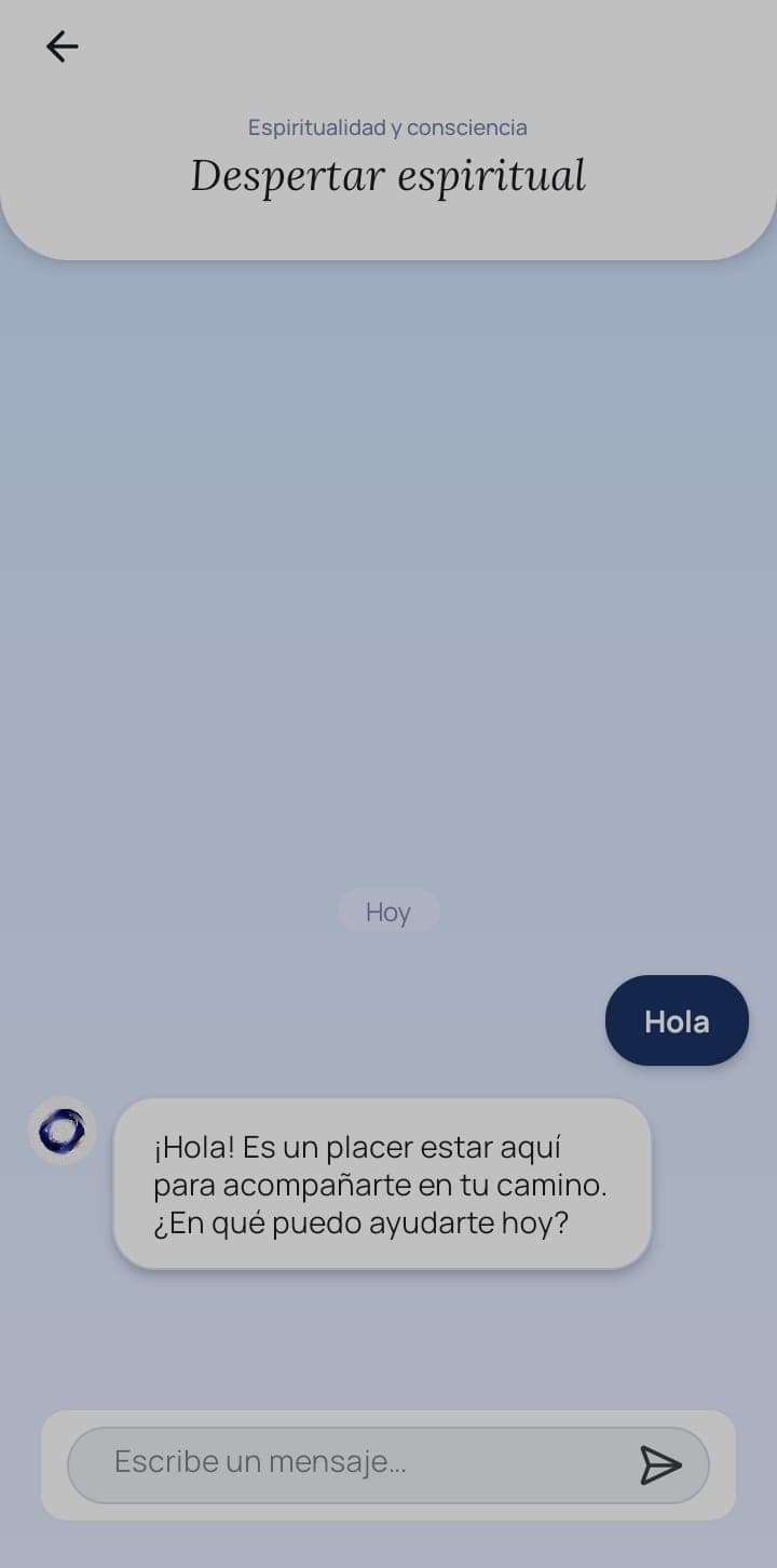 El acompañante de chat de Aplika: «Es un placer estar aquí para acompañarte en tu camino. ¿En qué puedo ayudarte hoy?»